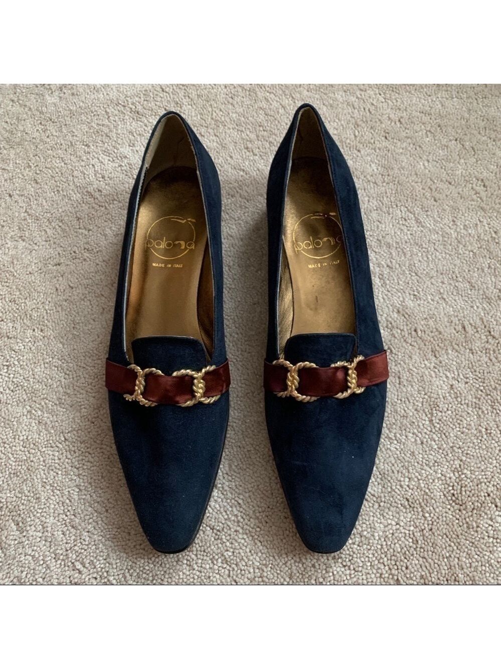 PALOMA Navy Blue Velour Pointy Shoes Made In Italy